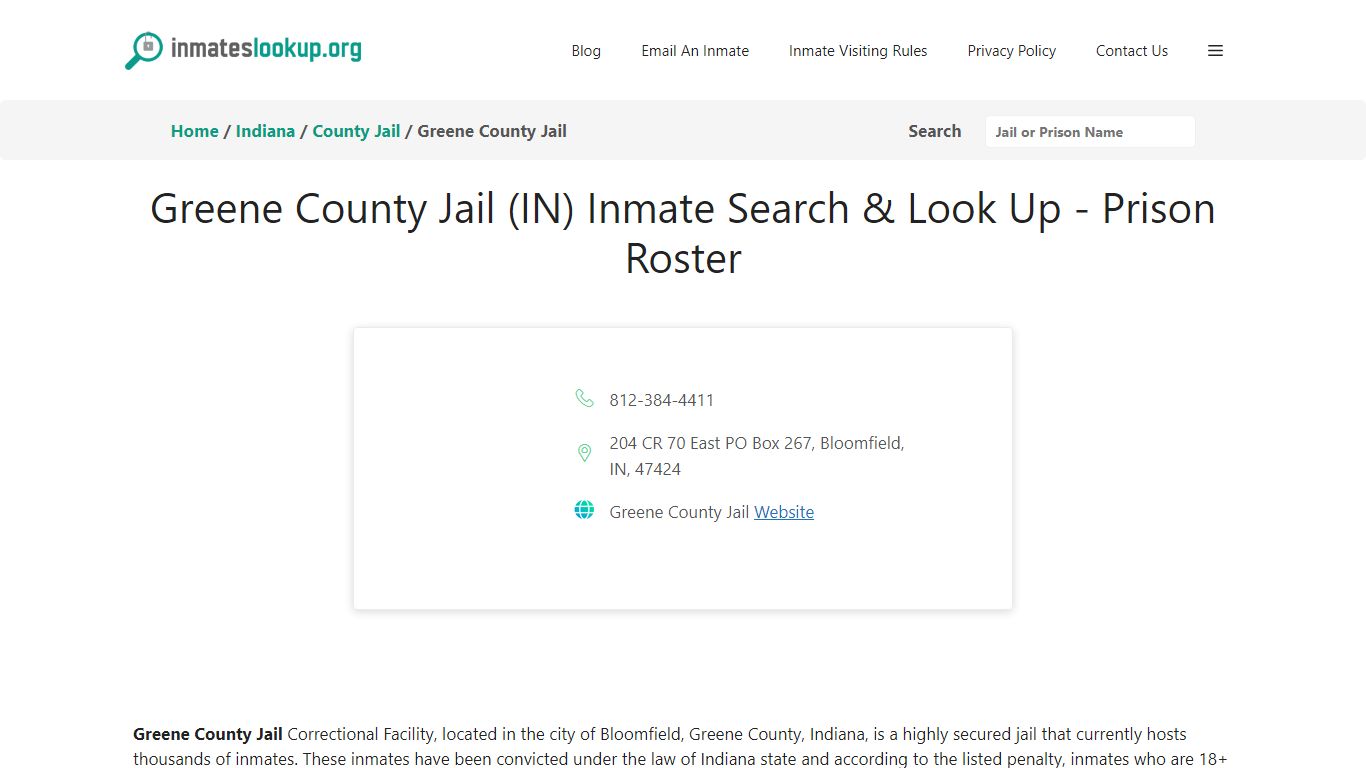 Greene County Jail (IN) Inmate Search & Look Up - Prison Roster